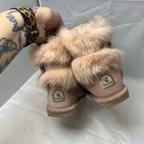BEARPAW Elle Exotic Pink faux fur Youth Boots - Size 12 - GUC - Picture 3 of 10